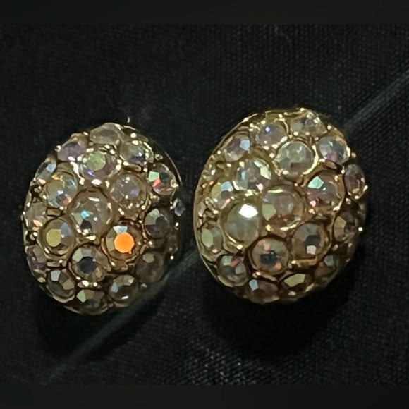 Vintage Swarovski Signed Crystal Earrings Swarovski AB Crystal Rhinestone Clips - Picture 5 of 5